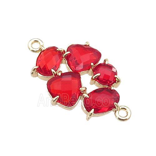 copper oval connector pave red Cat Eye Crystal, gold plated
