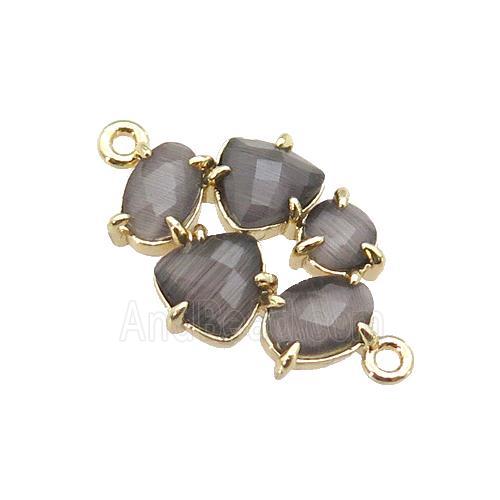 copper oval connector pave gray Cat Eye Crystal, gold plated