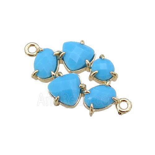 copper oval connector pave blue Cat Eye Crystal, gold plated
