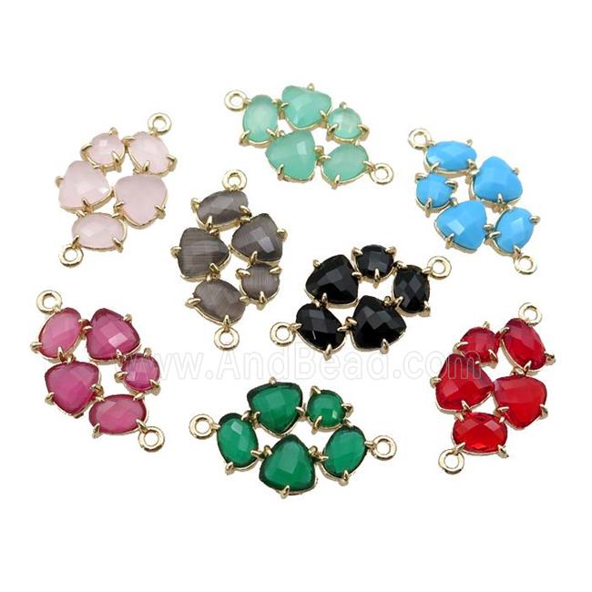copper oval connector pave Cat Eye Crystal, gold plated, mixed