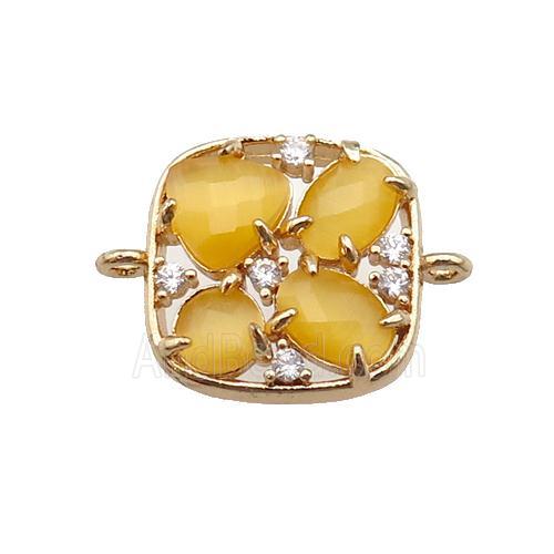 copper square connector pave yellow Cat Eye Crystal, gold plated