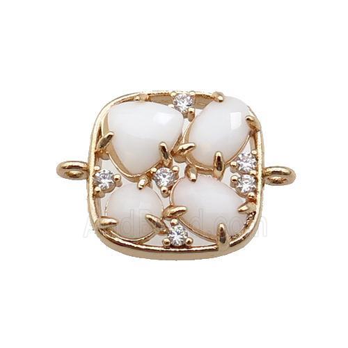 copper square connector pave white Cat Eye Crystal, gold plated