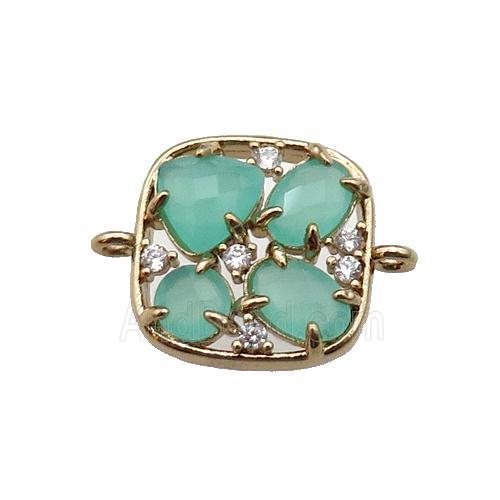 copper square connector pave green Cat Eye Crystal, gold plated