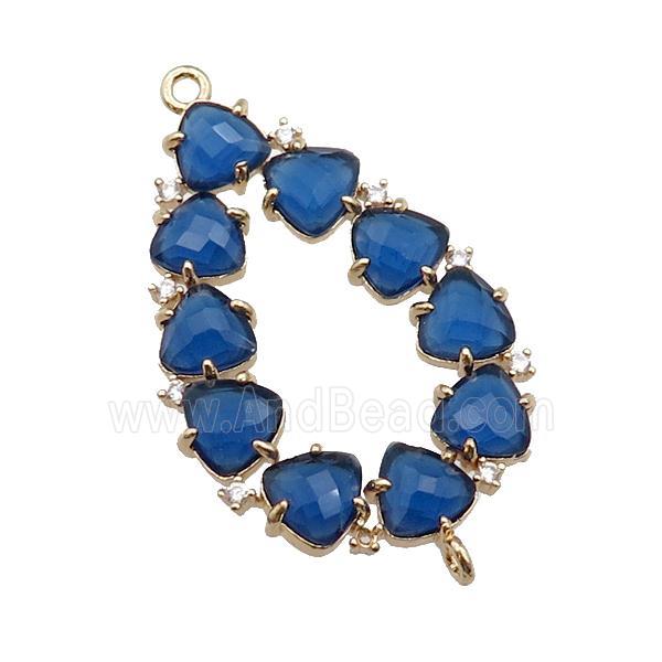 copper teardrop connector pave blue Cat Eye Crystal, gold plated