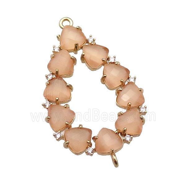 copper teardrop connector pave peach Cat Eye Crystal, gold plated