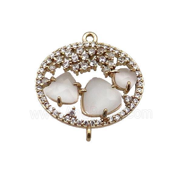 copper circle connector pave white Cat Eye Crystal, gold plated