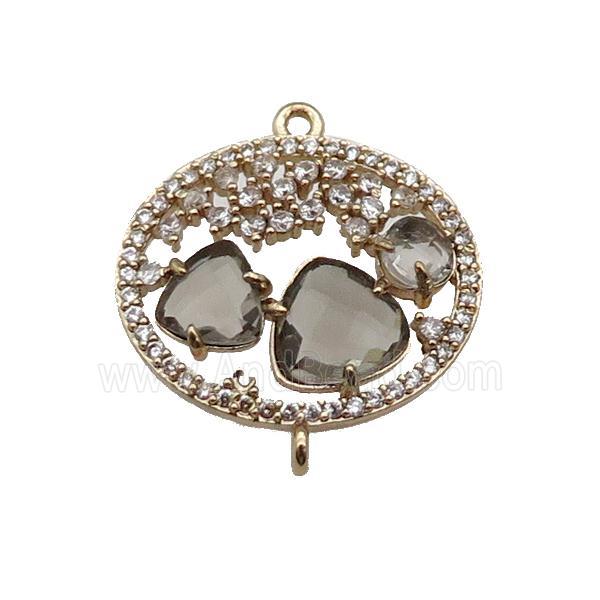 copper circle connector pave gray Cat Eye Crystal, gold plated