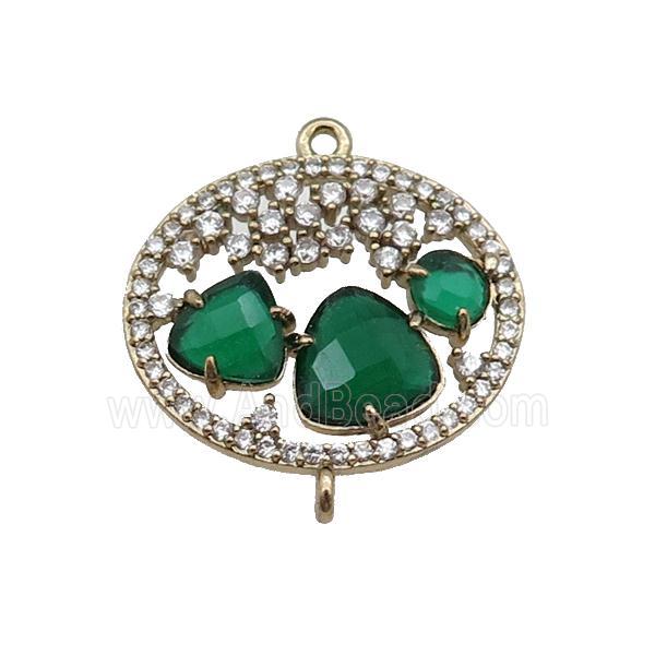 copper circle connector pave green Cat Eye Crystal, gold plated