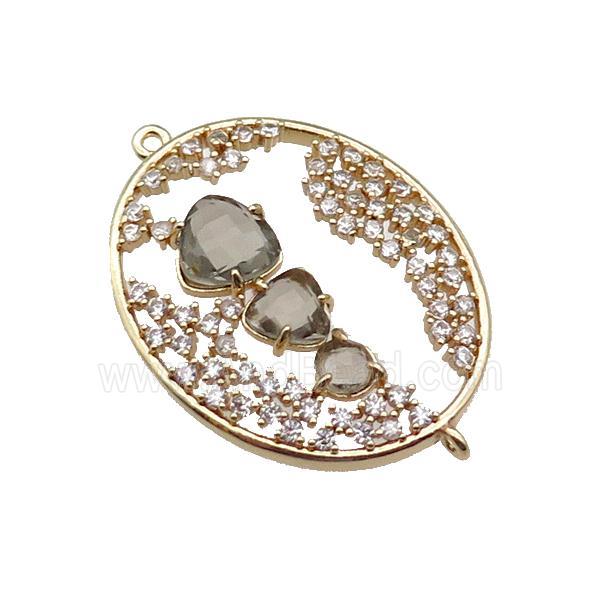 copper oval connector pave smoky Cat Eye Crystal, gold plated