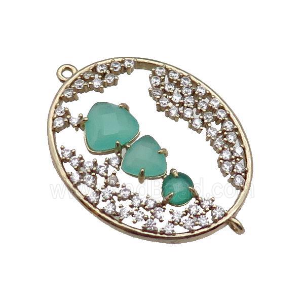 copper oval connector pave green Cat Eye Crystal, gold plated