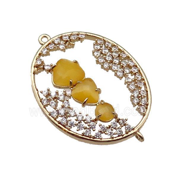 copper oval connector pave yellow Cat Eye Crystal, gold plated