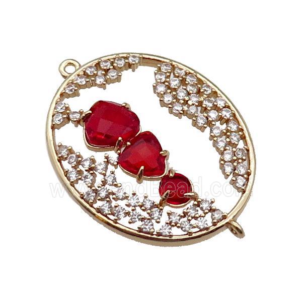 copper oval connector pave ruby Cat Eye Crystal, gold plated