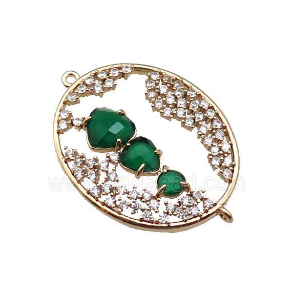 copper oval connector pave green Cat Eye Crystal, gold plated