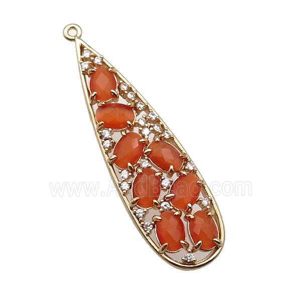 copper teardrop pendant pave orange Cat Eye Crystal, gold plated