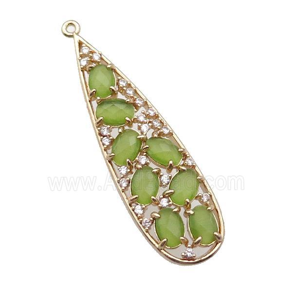 copper teardrop pendant pave olive Cat Eye Crystal, gold plated