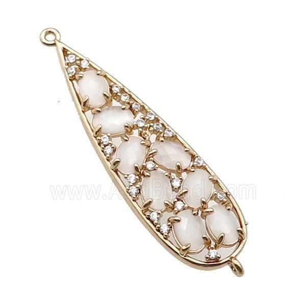 copper teardrop connector pave white Cat Eye Crystal, gold plated