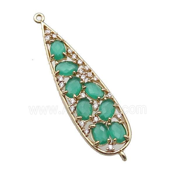 copper teardrop connector pave green Cat Eye Crystal, gold plated