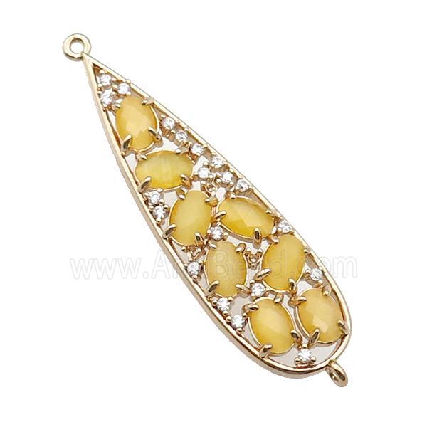 copper teardrop connector pave yellow Cat Eye Crystal, gold plated