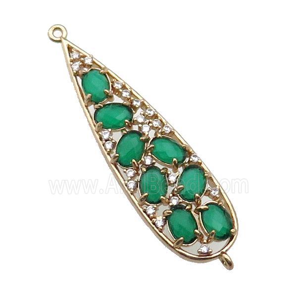 copper teardrop connector pave green Cat Eye Crystal, gold plated