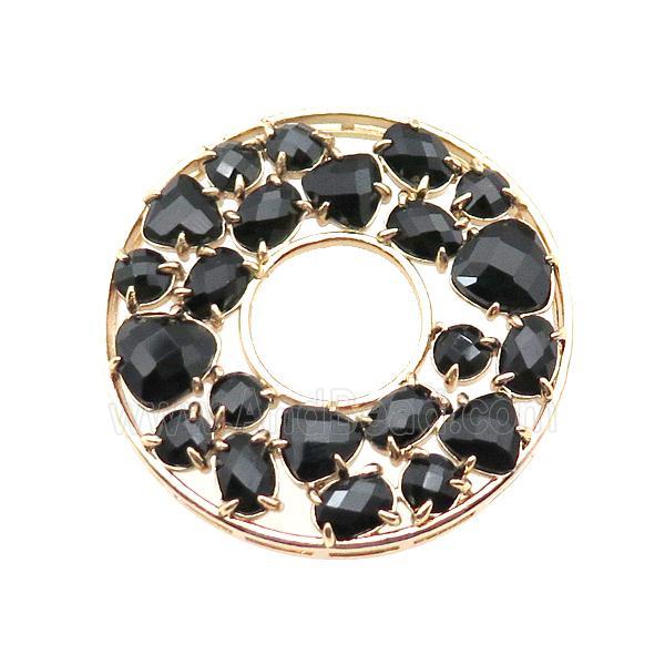 copper donut pendant pave black Cat Eye Crystal, gold plated