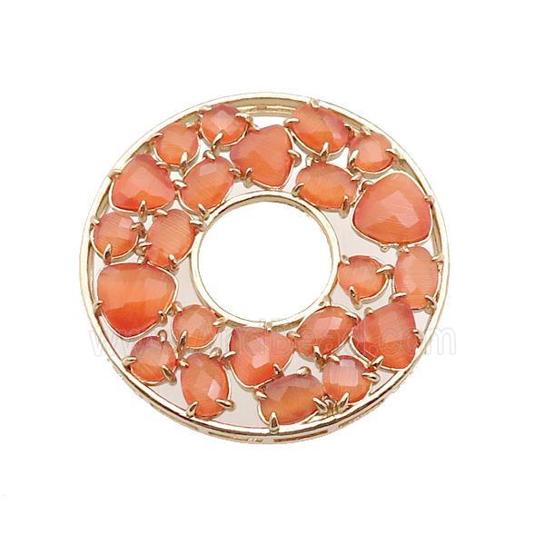 copper donut pendant pave orange Cat Eye Crystal, gold plated