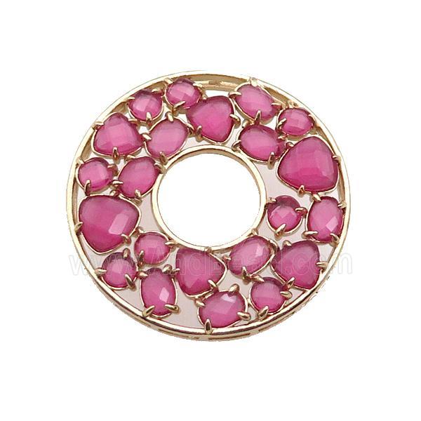 copper donut pendant pave hotpink Cat Eye Crystal, gold plated