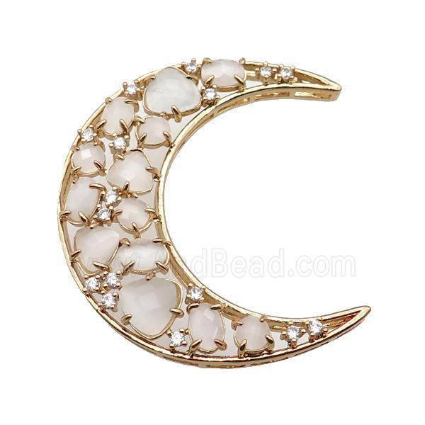 copper Moon pendant pave white Cat Eye Crystal, gold plated