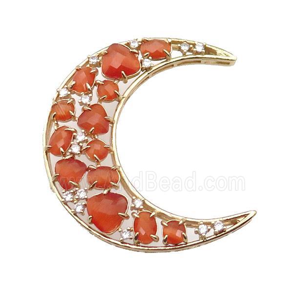 copper Moon pendant pave orange Cat Eye Crystal, gold plated