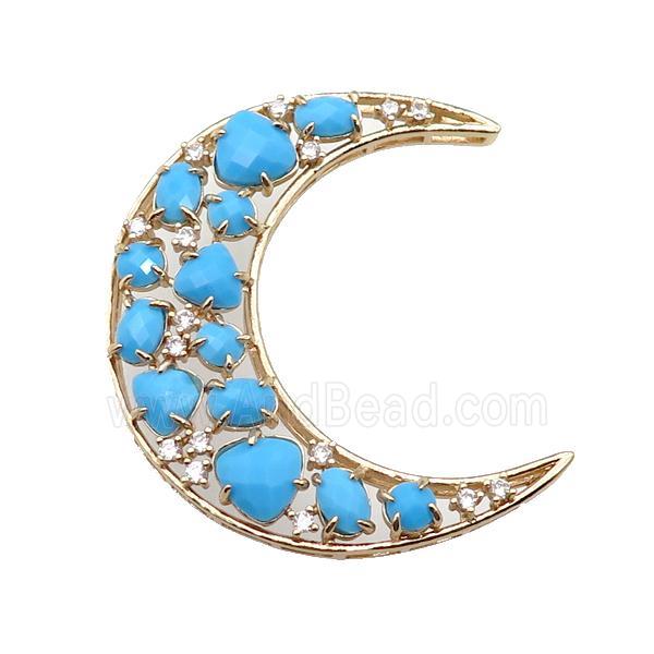 copper Moon pendant pave turq.blue Cat Eye Crystal, gold plated