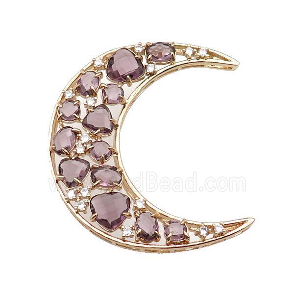 copper Moon pendant pave purple Cat Eye Crystal, gold plated