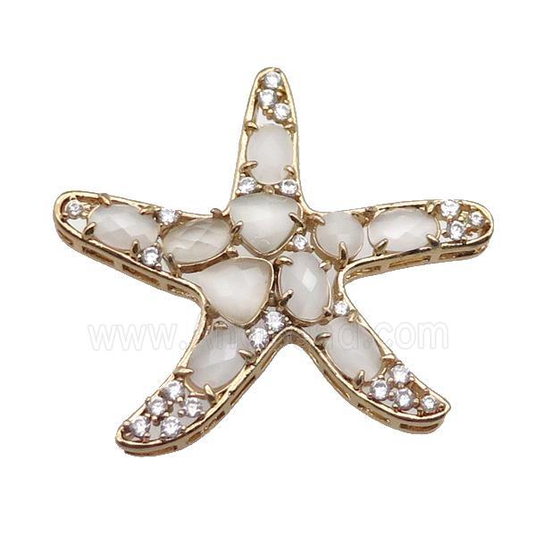 copper Star pendant pave white Cat Eye Crystal, gold plated