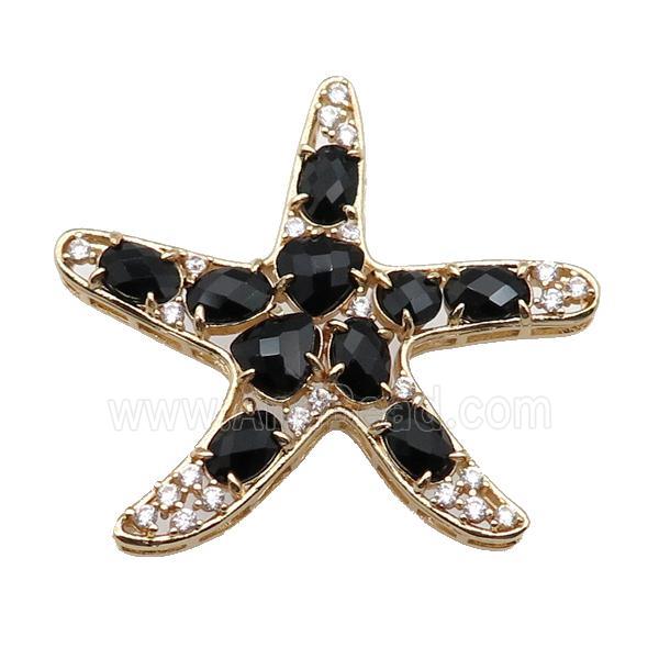 copper Star pendant pave black Cat Eye Crystal, gold plated