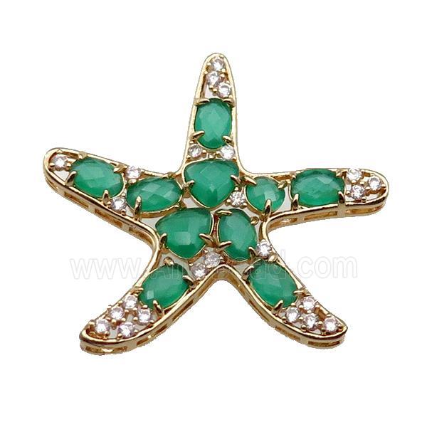 copper Star pendant pave green Cat Eye Crystal, gold plated