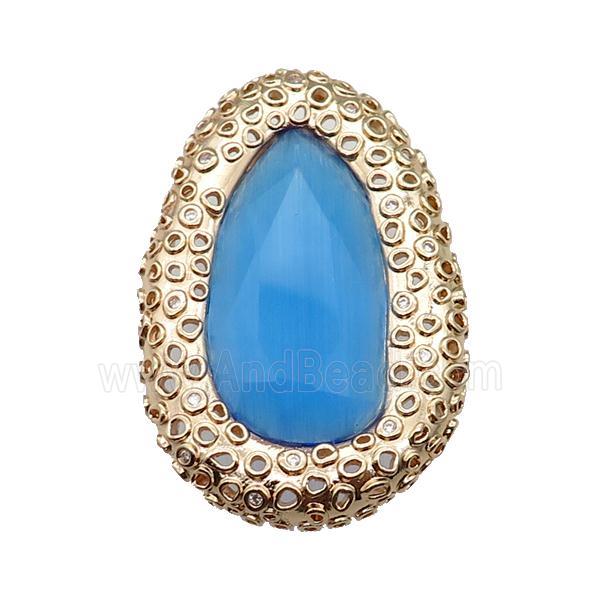 copper oval beads pave skyblue Cat Eye Crystal, gold plated