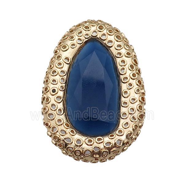 copper oval beads pave darkblue Cat Eye Crystal, gold plated