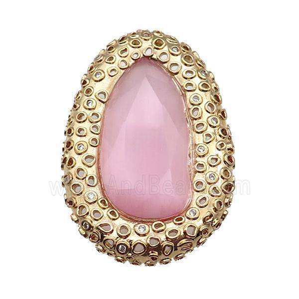 copper oval beads pave pink Cat Eye Crystal, gold plated