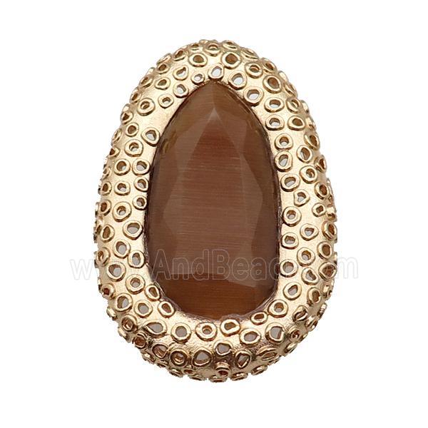 copper oval beads pave coffee Cat Eye Crystal, gold plated