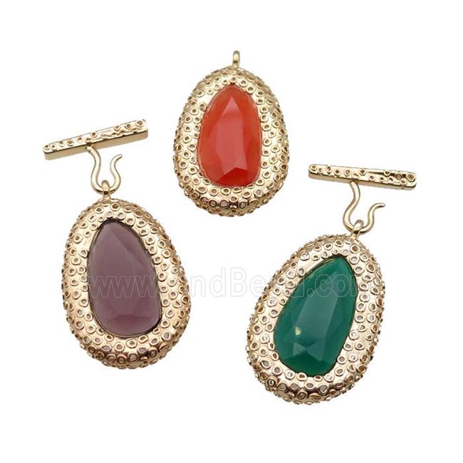 copper oval pendant pave Cat Eye Crystal, gold plated, mixed