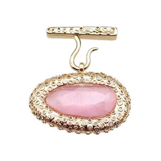 copper oval pendant pave pink Cat Eye Crystal, gold plated