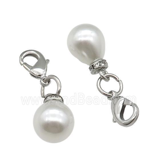 white Pearlized Glass pendant with Lobster Clasp