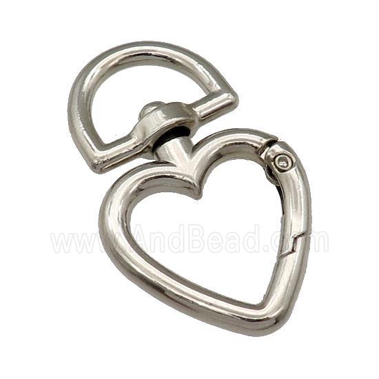 Alloy Carabiner Clasp, heart, platinum plated