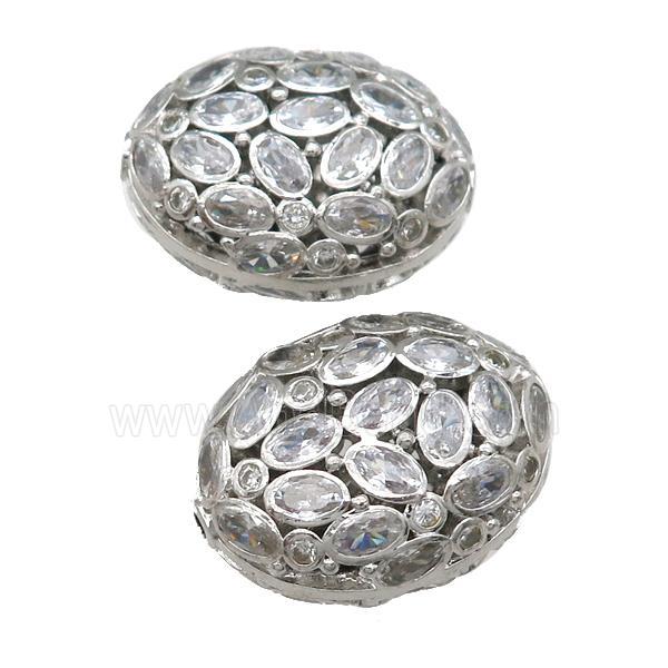 copper oval beads pave zircon, platinum plated