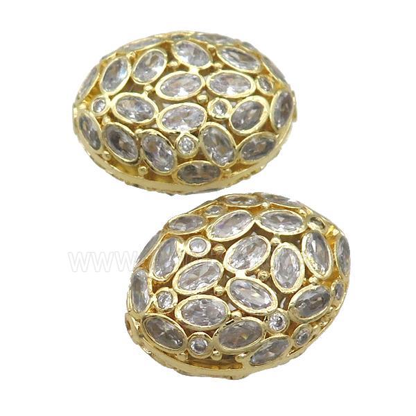 copper oval beads pave zircon, gold plated