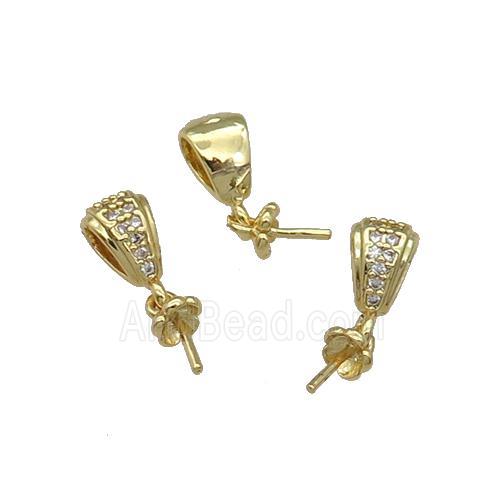 Copper Pendant Bail For Half Drilled Beads Pave Zircon Gold Plated