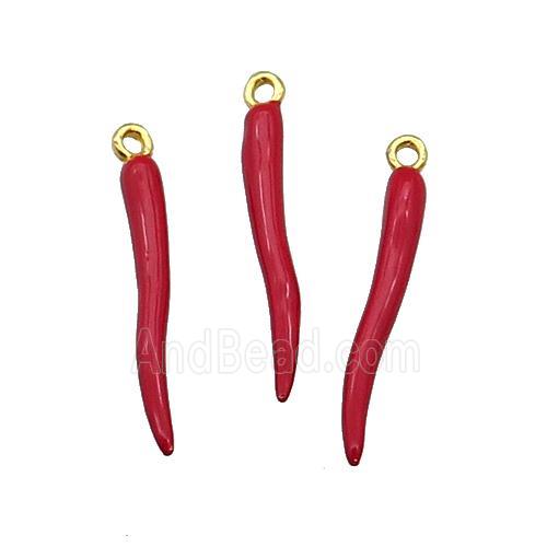 Copper Capsicum Pendant With Red Enamel Gold Plated