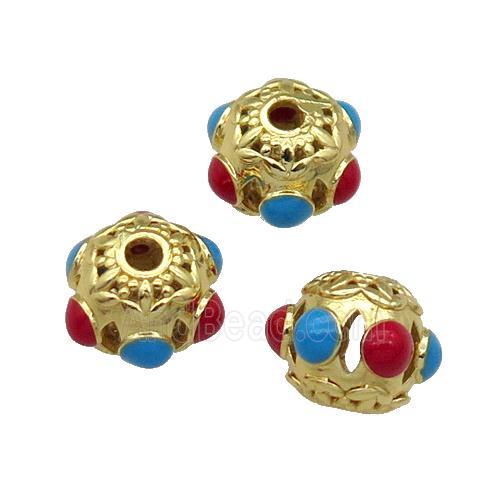 Copper Spacer Round Beads Enamel Gold Plated