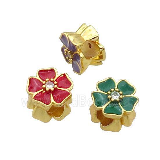 Copper Flower Beads Enamel Large Hole Gold Plated Mix
