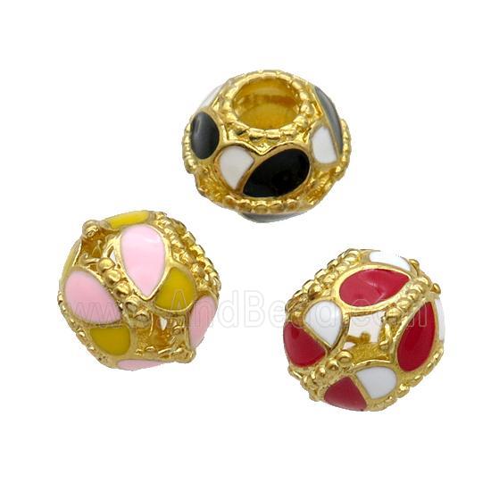 Copper Bicone Beads Enamel Large Hole Gold Plated Mixed