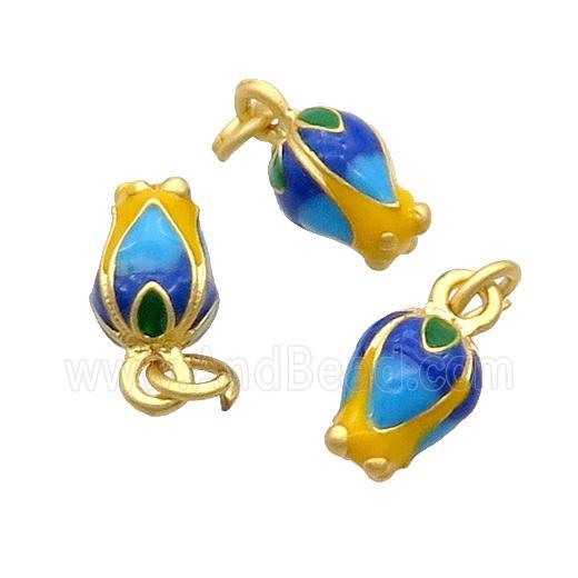 Alloy Tulip Flower Pendant Blue Enamel Gold Plated
