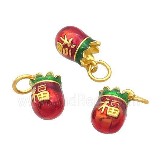 Alloy MoneyBag Pendant Red Enamel Gold Plated